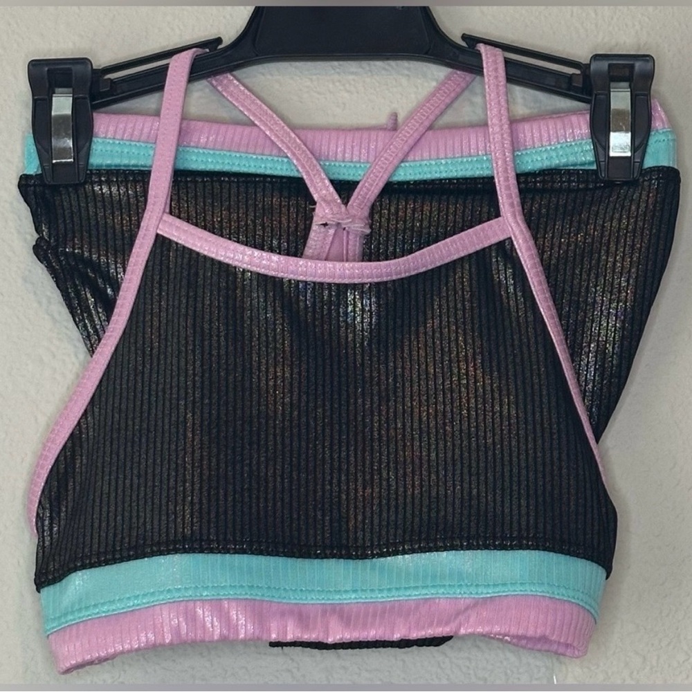 Thereabouts Girls Black Blue Orchid 2 Piece Bikini NWT Size S 7/8